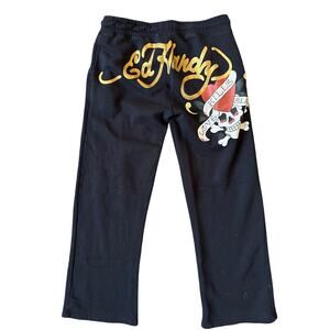 Ed Hardy Black Logo Wide Leg Sweatpants Size Medium